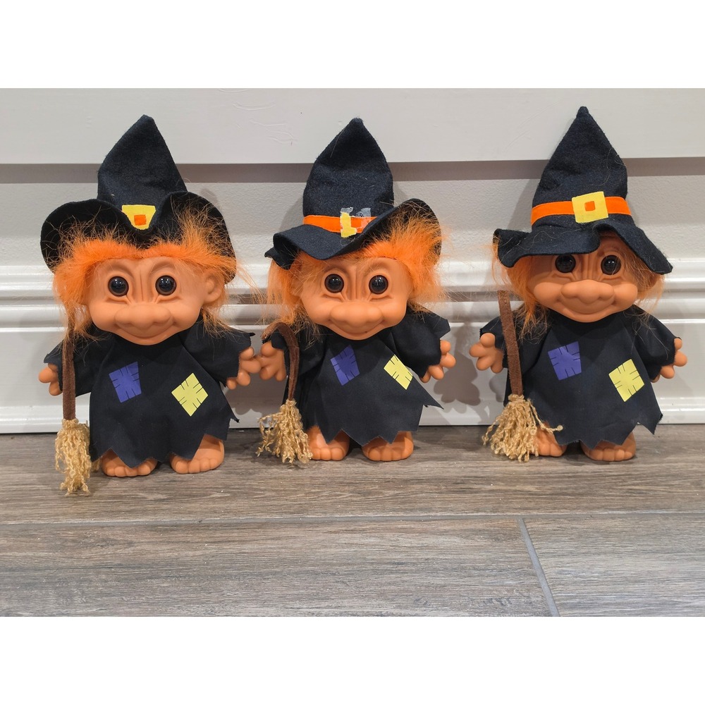 Vintage Russ Berrie Halloween Witch Troll Doll Set of 3 Orange Hair 6.5in 18502